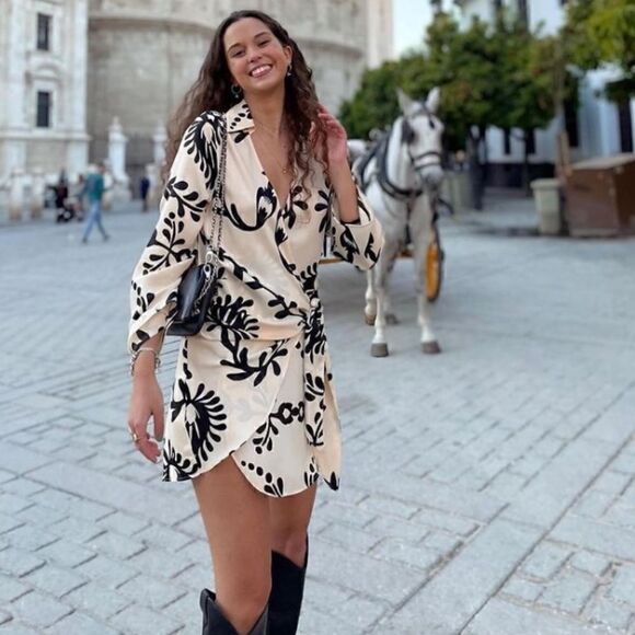 ZARA SATIN EFFECT PRINT DRESS - Picture 2 of 4